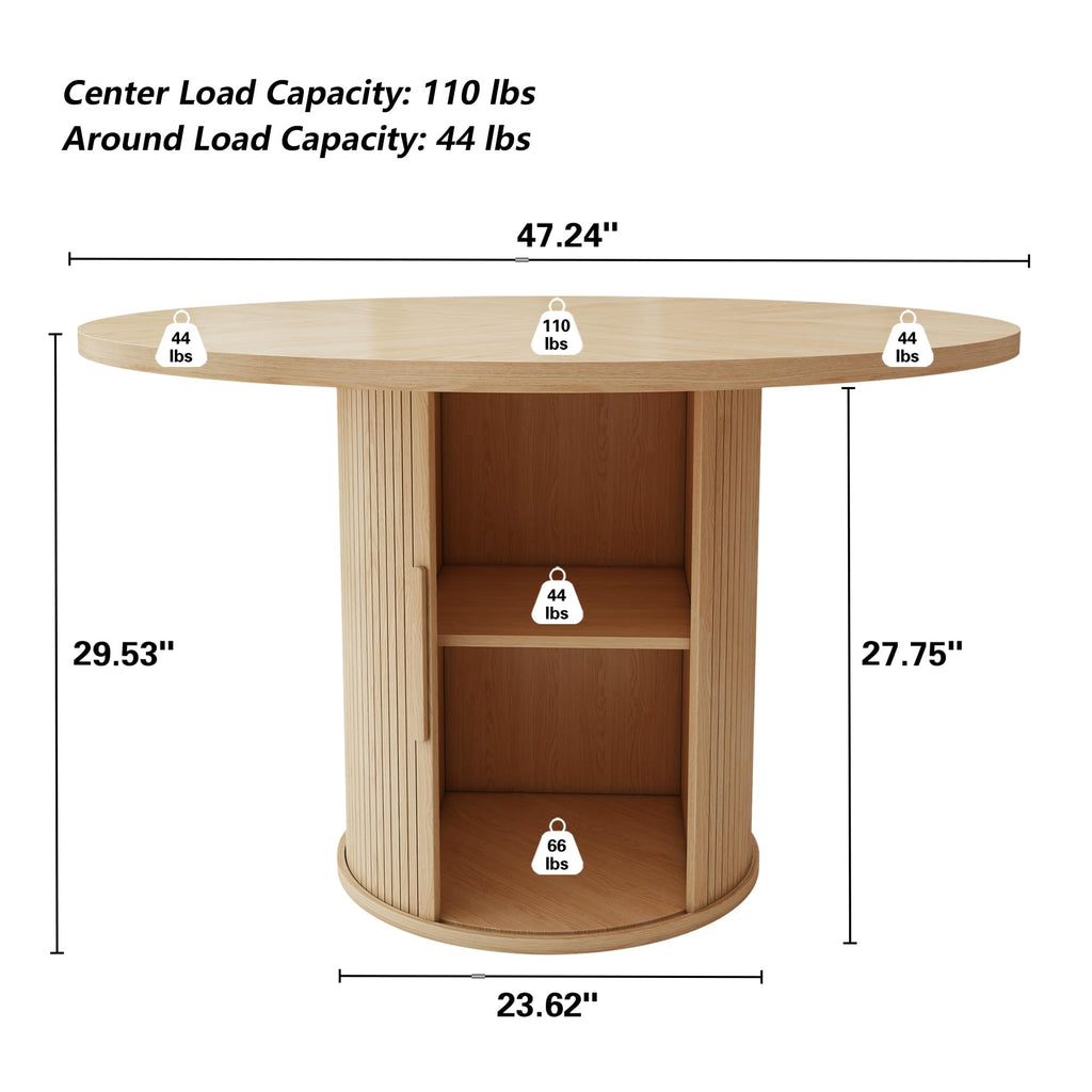 47 inch Round Dining Table for 4 with 2-Layer Storage Shelf U54112