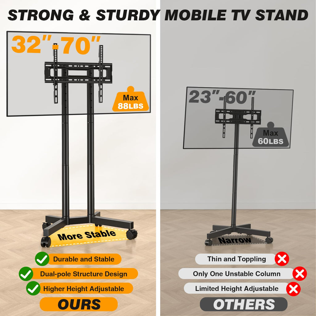 Dual-Pole Rolling TV Stand for 32-75 inch TVs V74117