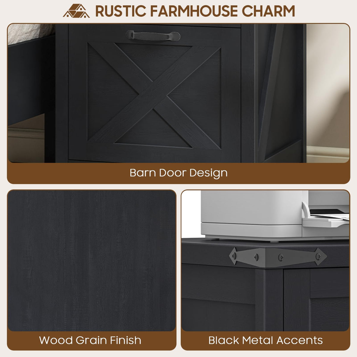 Black 3 Drawer File Cabinet W646