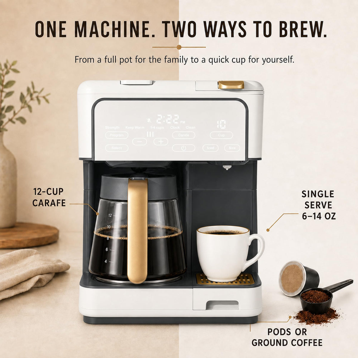 Multi-Brew Coffee Maker 12 Cups Single Serve Programmable E253084