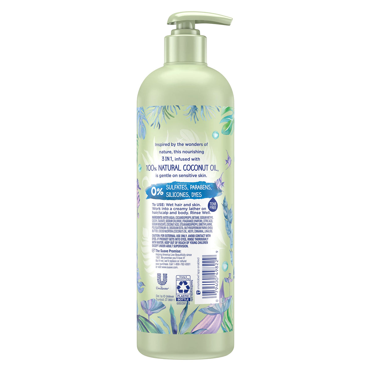 3 in 1 Shampoo Conditioner Body Wash with Coconut Oil 16.5 oz B4045