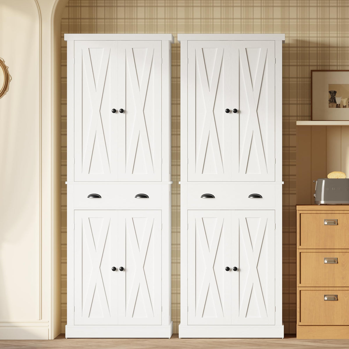 White Kitchen Pantry Storage Cabinet M7412
