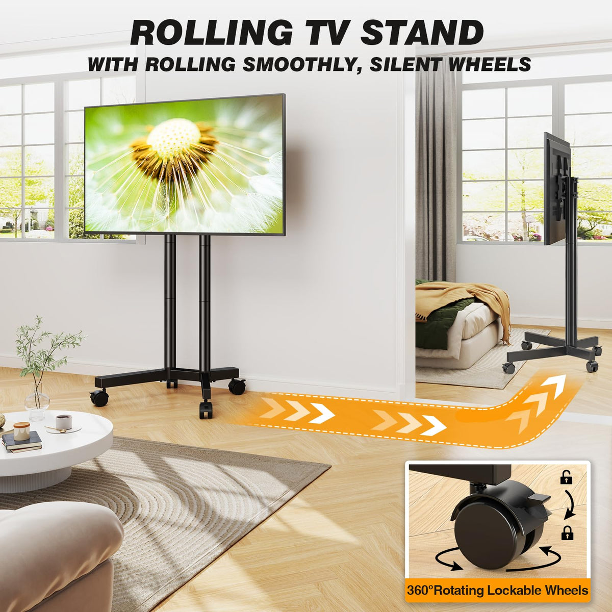 Dual-Pole Rolling TV Stand for 32-75 inch TVs V74117