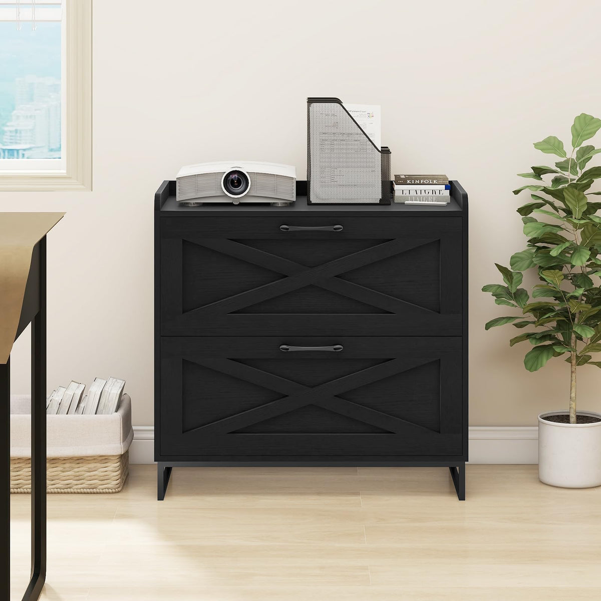 2 Drawer Black Lateral File Cabinet with Charging Station R1381