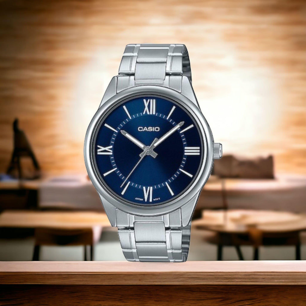 Blue Roman Dial Stainless Steel Analog Watch W156