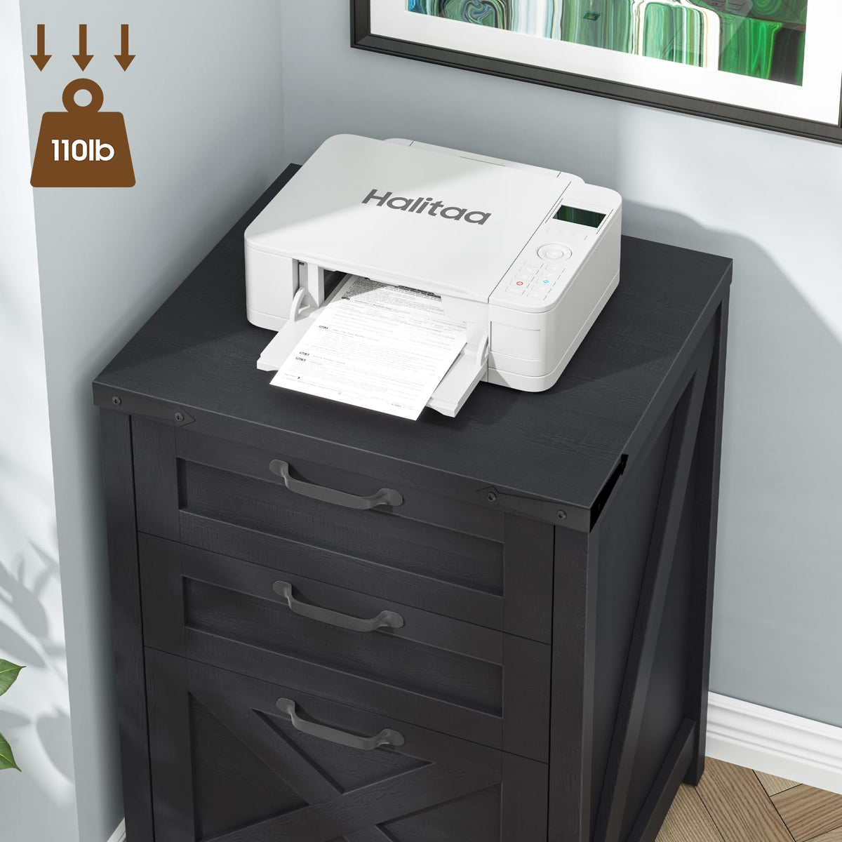 Black 3 Drawer File Cabinet W646