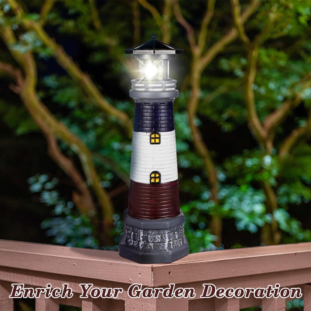 Solar Lighthouse Statue, Resin Waterproof, Black, 4.72 X 4.72 X 14.76 Inches E2511