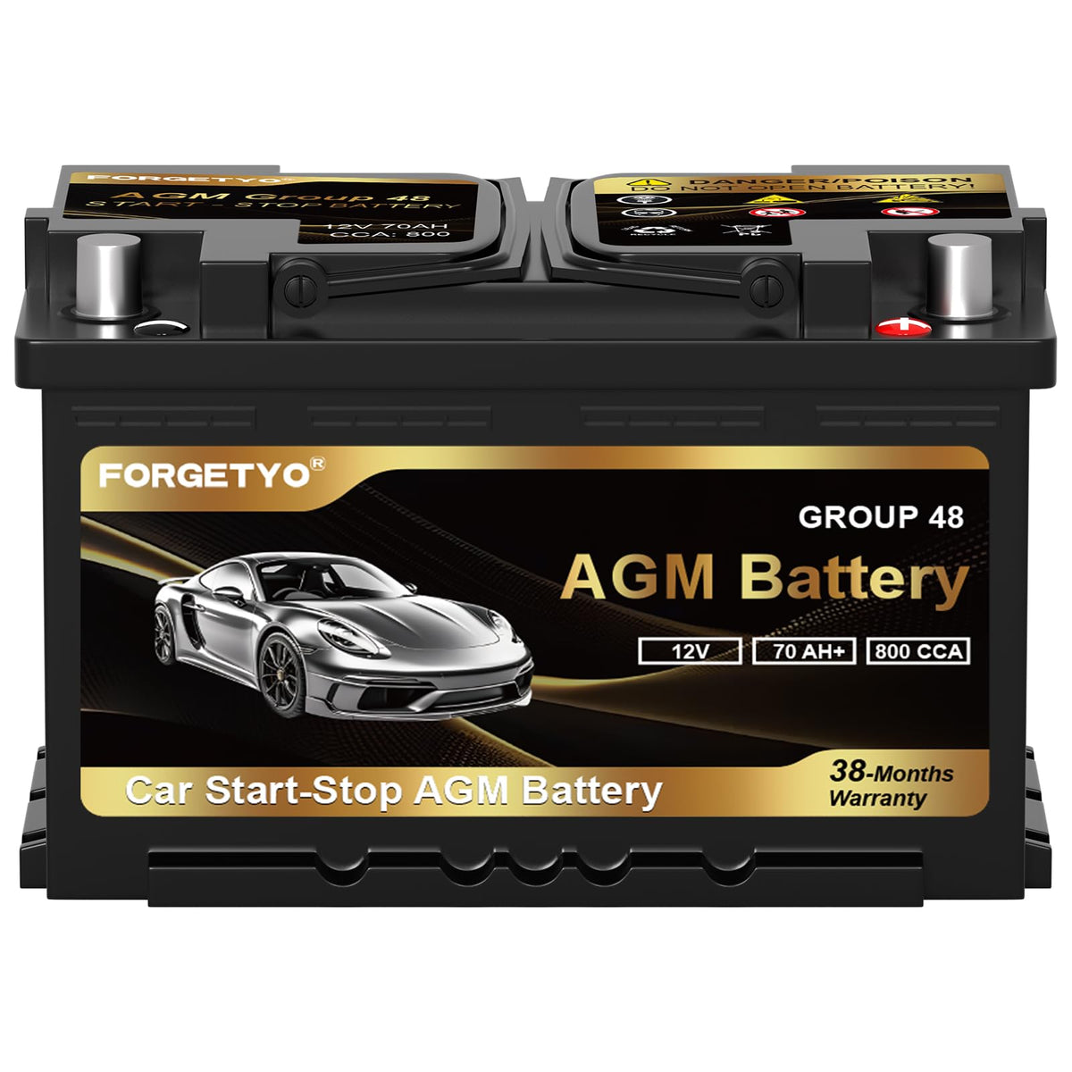 Group Size 48 AGM Car Battery, 12V 70 AH, 800 CCA O821589
