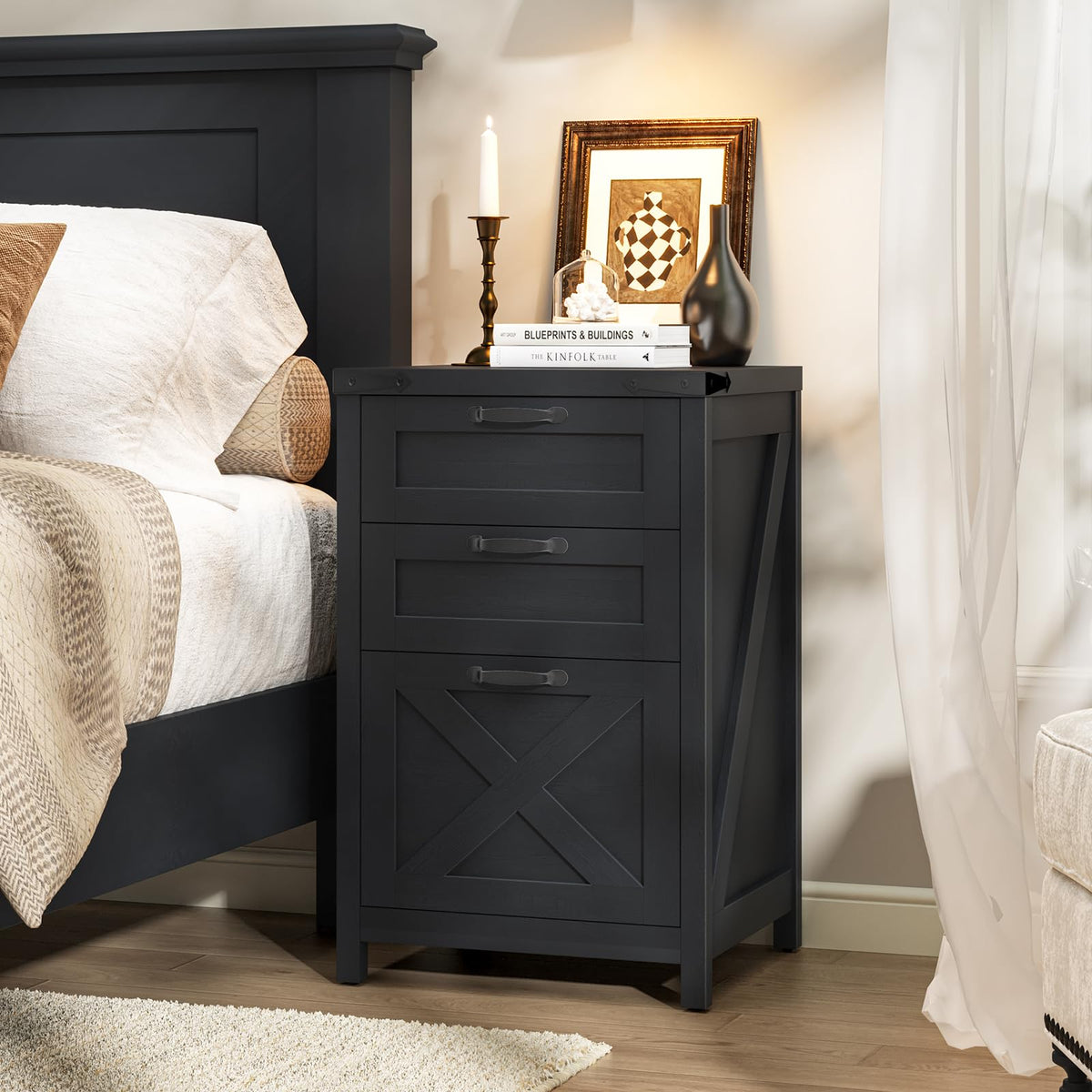 Black 3 Drawer File Cabinet W646