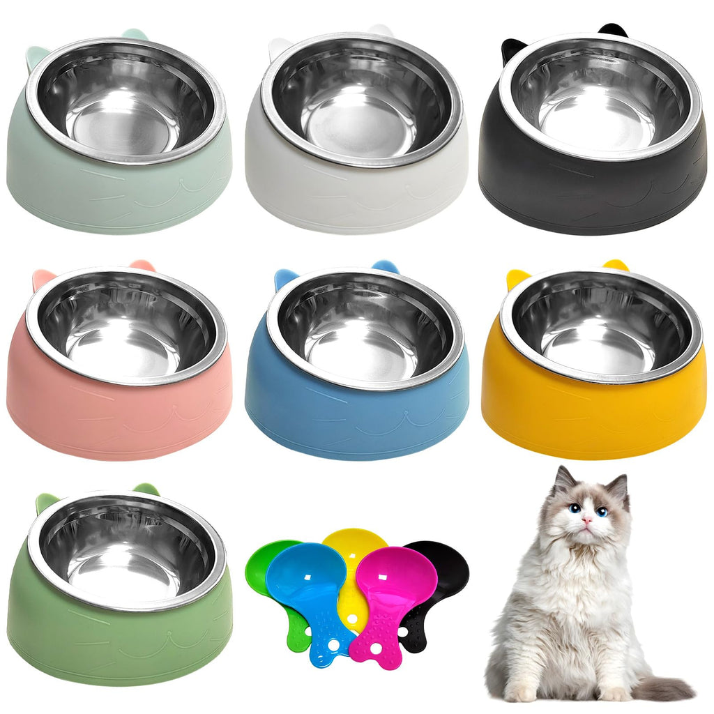 7 Pcs Stainless Steel Raised Cat Food Bowl N1095