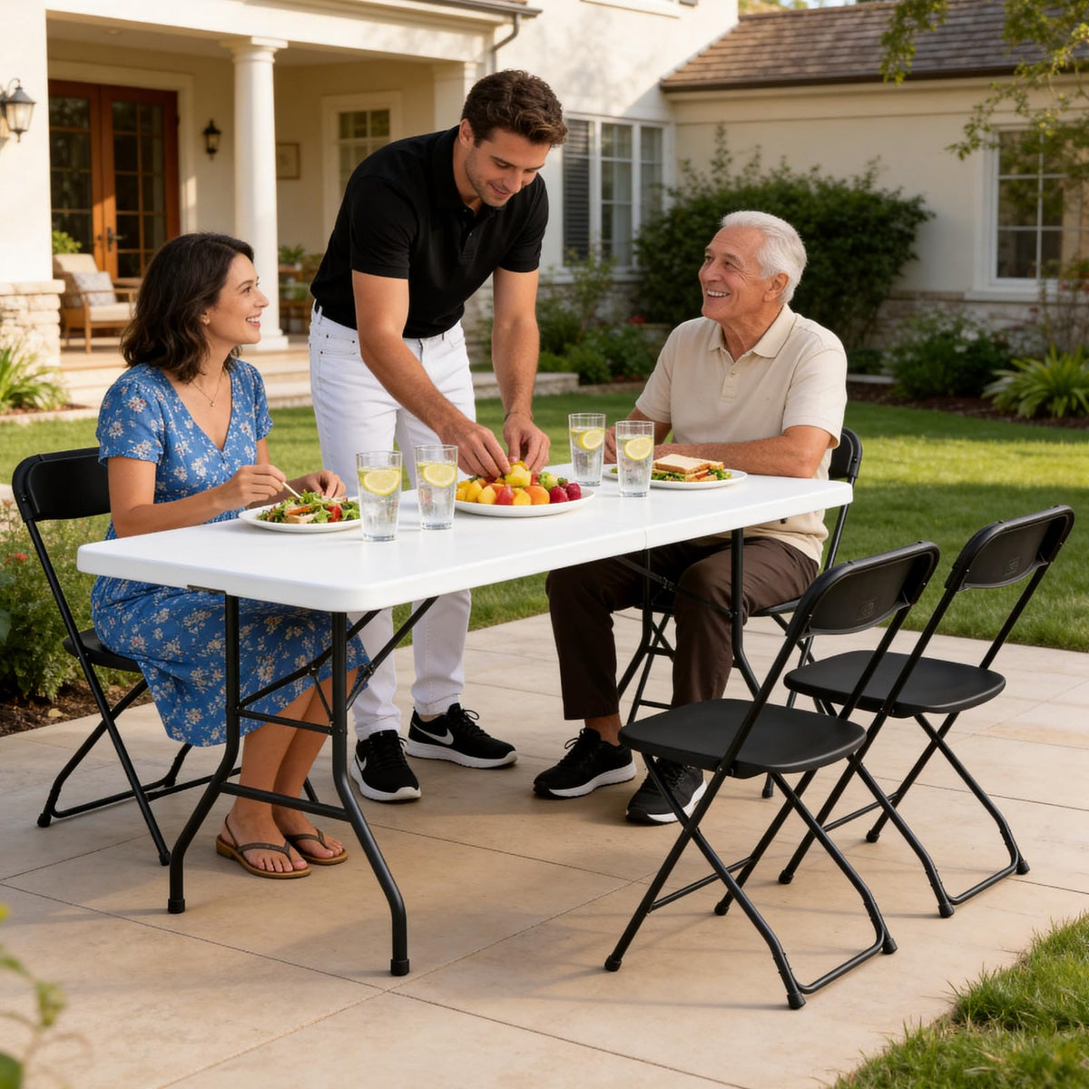 Black Plastic Folding Chairs, 10 Pack Steel Frame 350lbs Capacity W7809