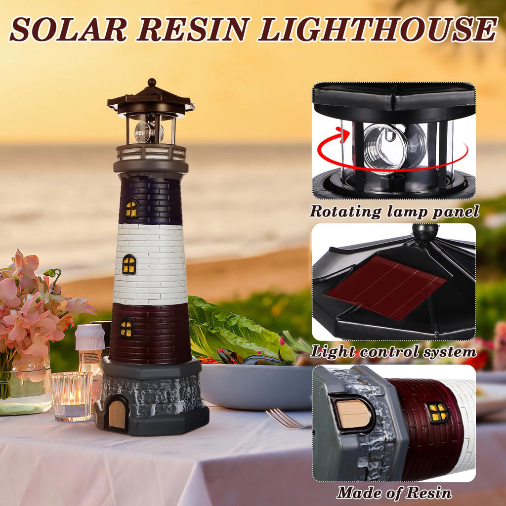 Solar Lighthouse Statue, Resin Waterproof, Black, 4.72 X 4.72 X 14.76 Inches E2511