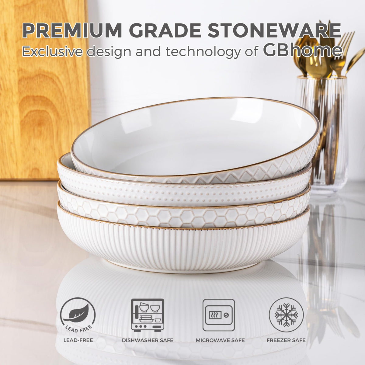 9.5'' 42 Ounce Stoneware Ceramic Pasta Bowls Set of 4 E9708