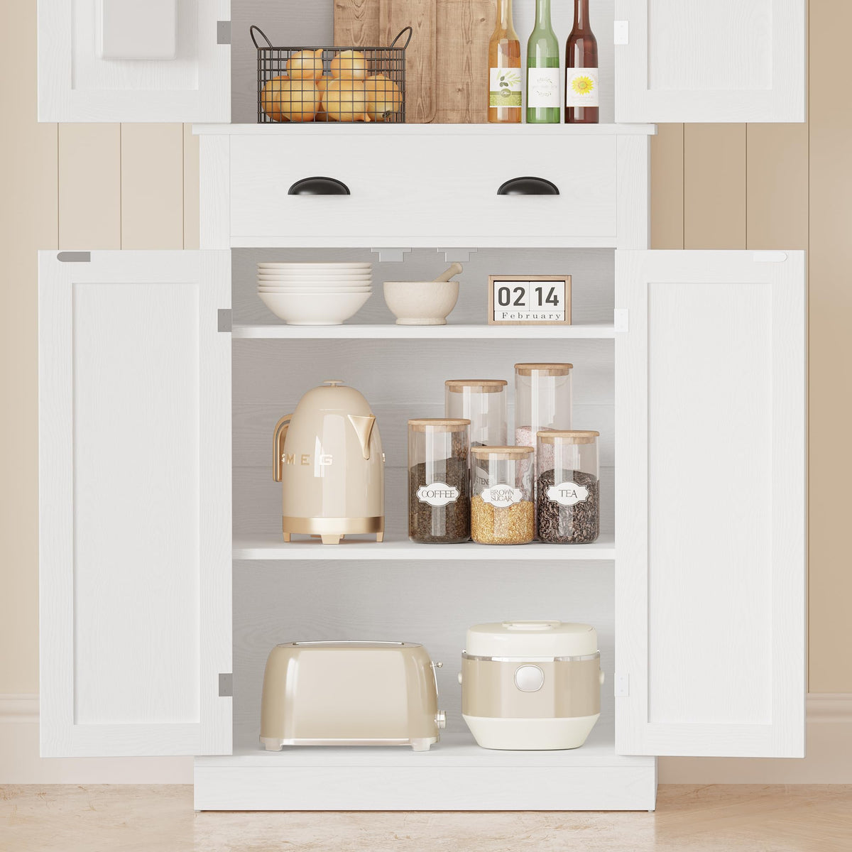 White Kitchen Pantry Storage Cabinet M7412