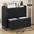 2 Drawer Black Lateral File Cabinet with Charging Station R1381