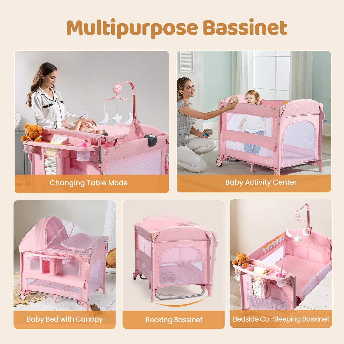 9 in 1 Bedside Bassinet with Changing Table Z112