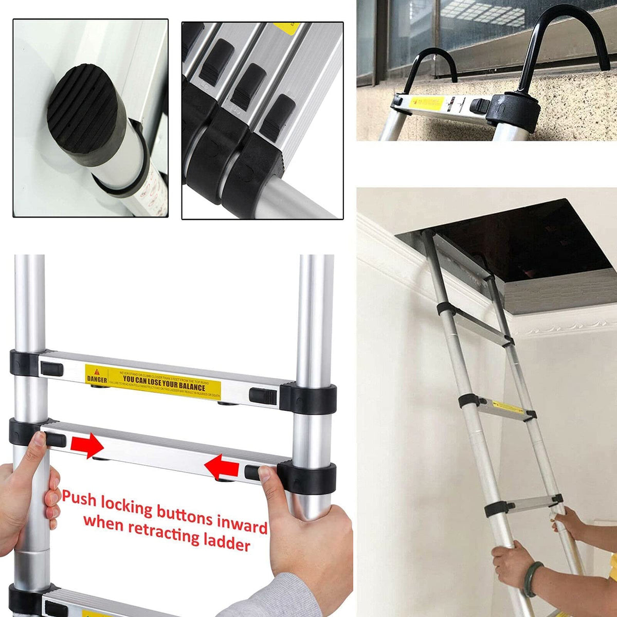 20.34 FT Aluminum Telescoping Extension Ladder 330lbs Capacity F963