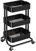 3 Tier Metal Rolling Utility Cart with Lockable Wheels, Black A586119