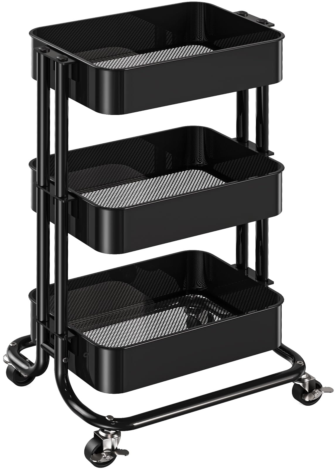 3 Tier Metal Rolling Utility Cart with Lockable Wheels, Black A586119