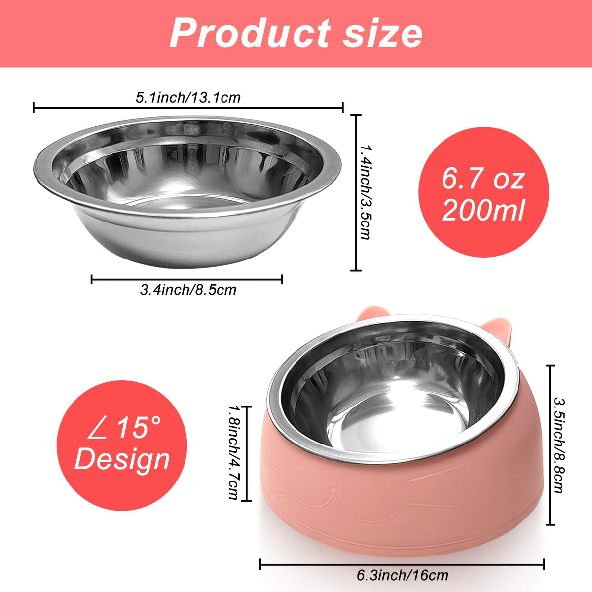 7 Pcs Stainless Steel Raised Cat Food Bowl N1095