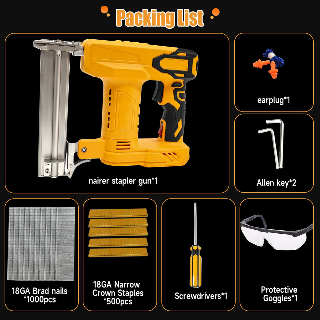 Cordless 2-in-1 Brad Nailer/Stapler Kit with 1000 Straight Nails, 500 U Nails N319789