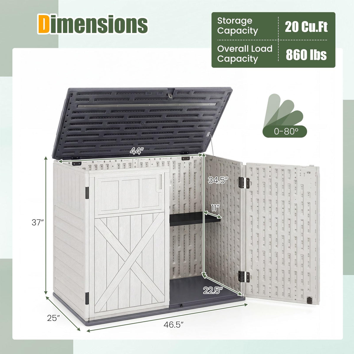 20 Cu.Ft Outdoor Storage Cabinet with Adjustable Shelf P873336