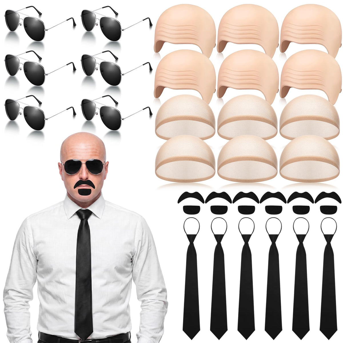 30 Pcs Bald Caps Costume Accessories Kit K515