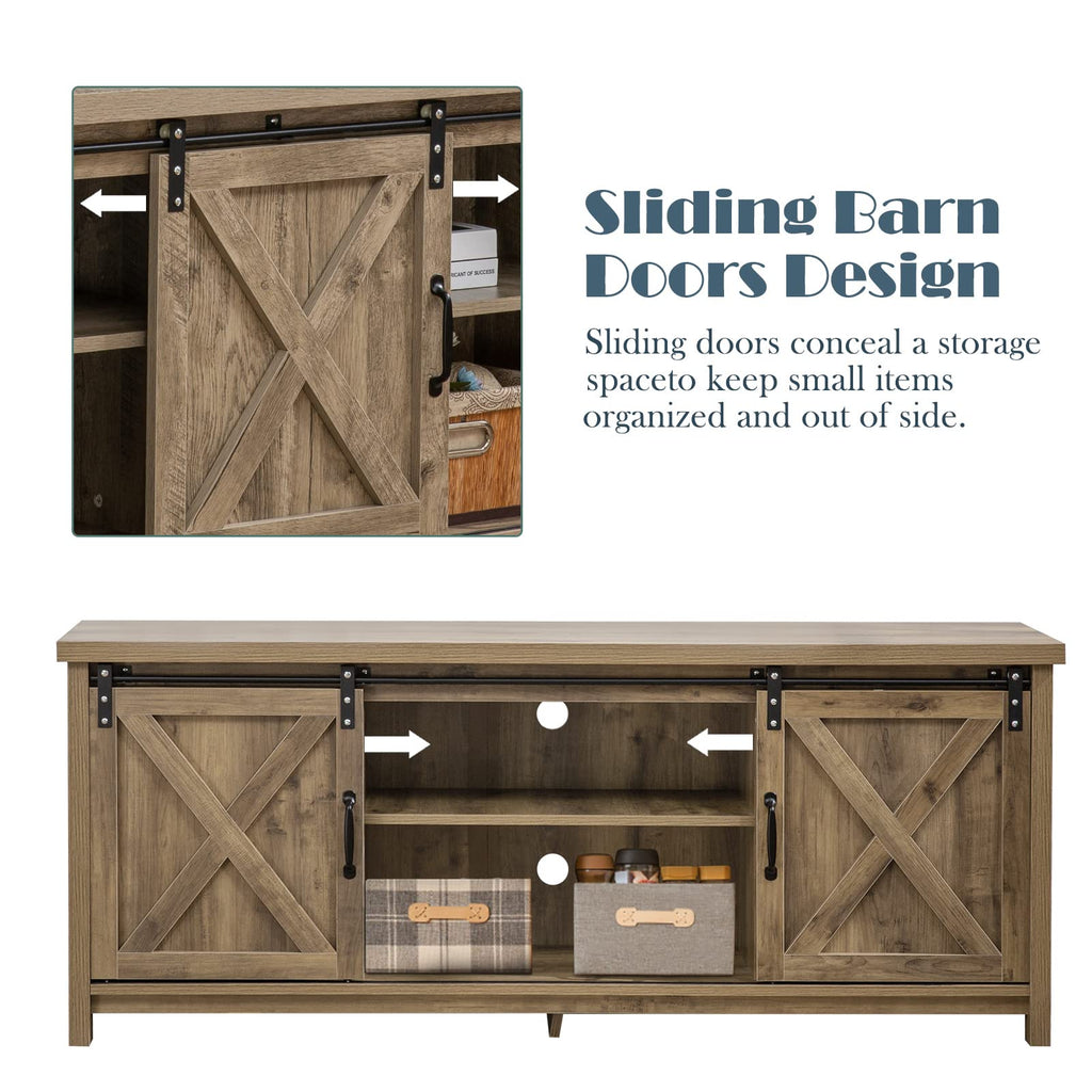 Light Grey Farmhouse TV Stand with Sliding Barn Doors M98386