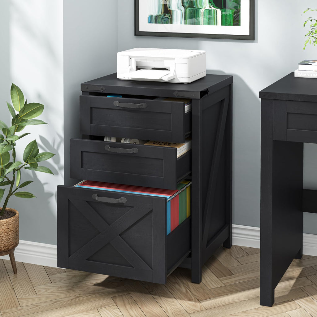 Black 3 Drawer File Cabinet W646