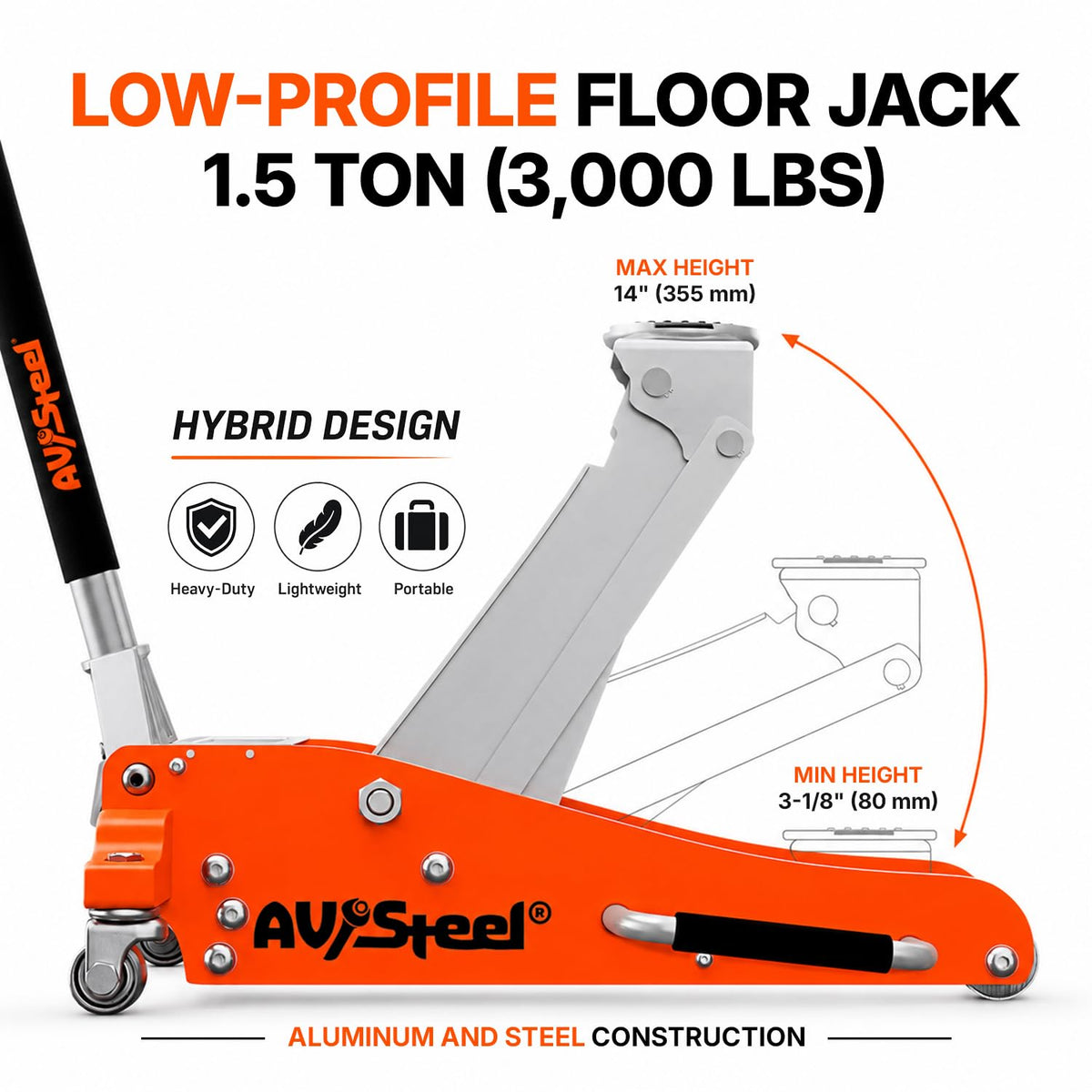 1.5 Ton Aluminum Steel Low Profile Hydraulic Floor Jack H53118