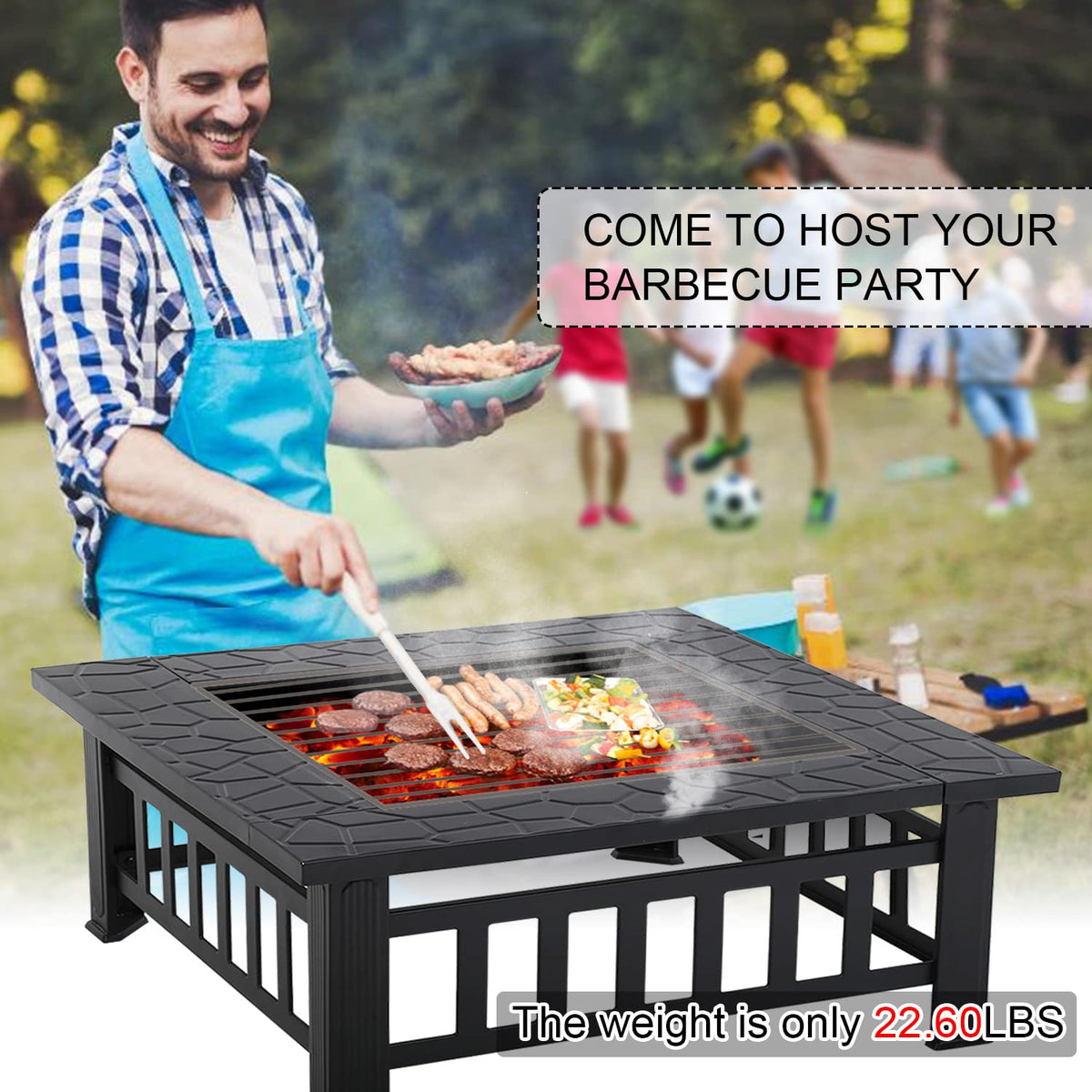 32" Square Wood Burning Fire Pit Table with Spark Screen Y2638