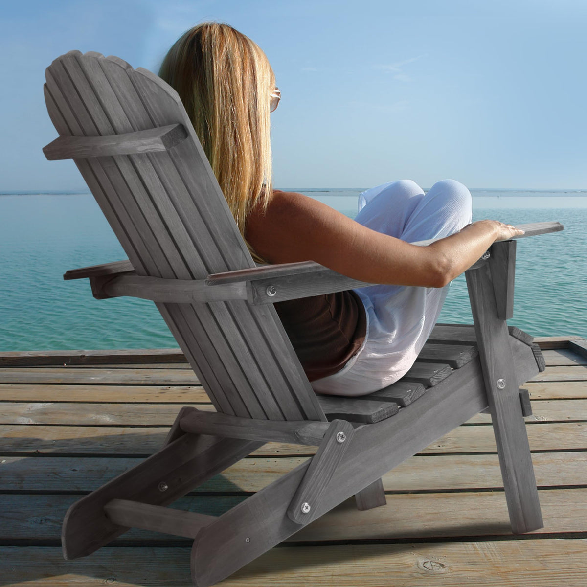 Wood Folding Adirondack Chair Set of 2 Solid Cedar M8484