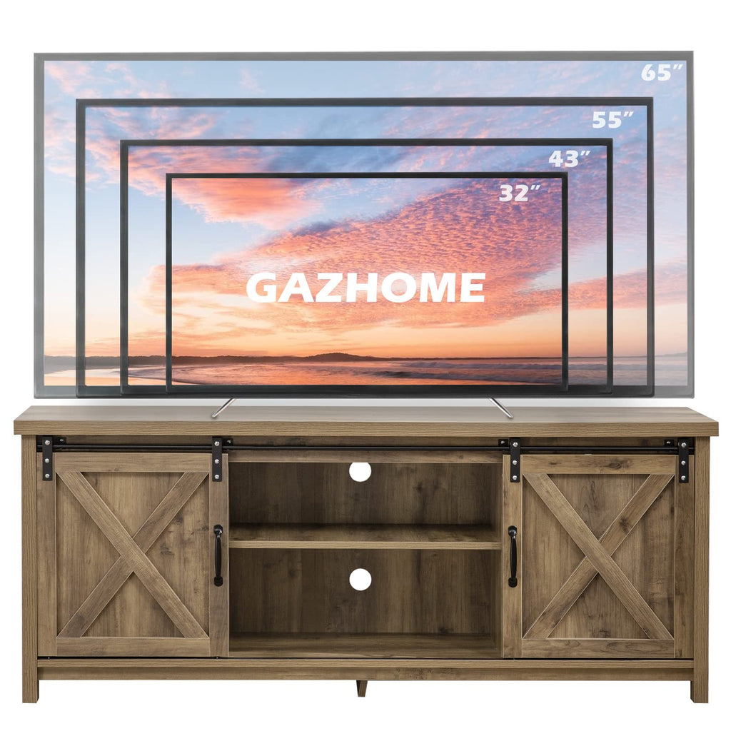 Light Grey Farmhouse TV Stand with Sliding Barn Doors M98386