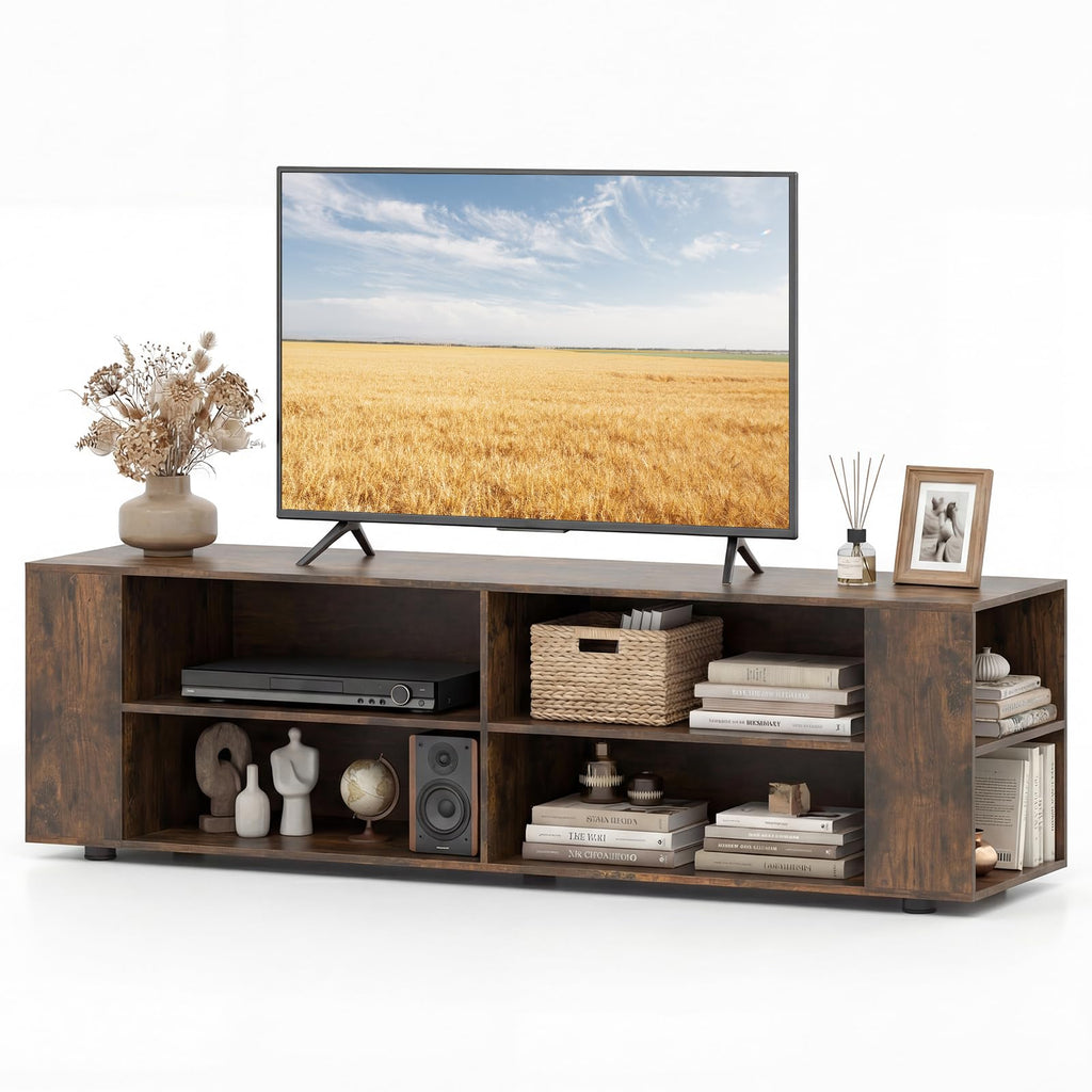 Rustic Brown Wood TV Stand with 8 Open Shelves G58779