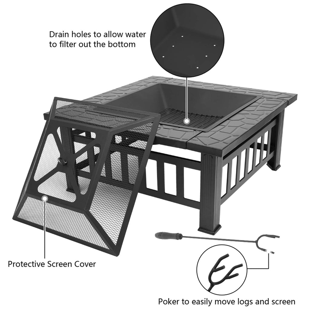 32" Wood Burning Metal Fire Pit with Poker B933