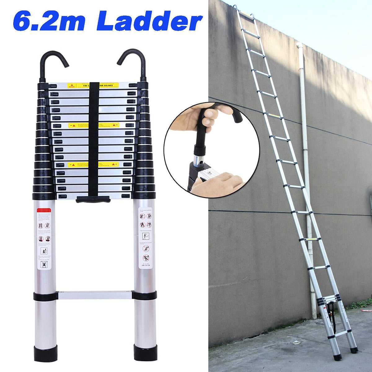 20.34 FT Aluminum Telescoping Extension Ladder 330lbs Capacity F963