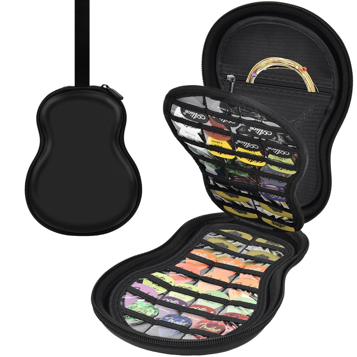 Guitar Pick Holder Case 63+ All Size Plectrums Storage Pouch E65381