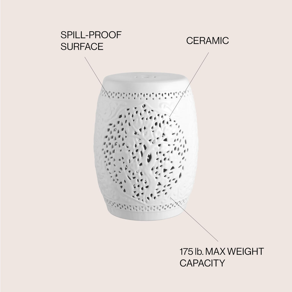 White Ceramic Garden Stool Y567172