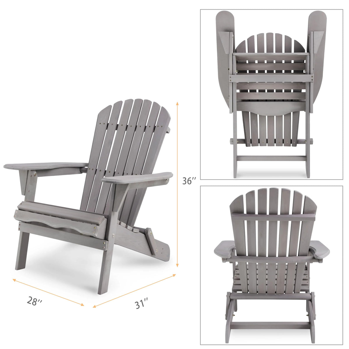 Wooden Folding Adirondack Chair Set of 2 Solid Cedar E772806