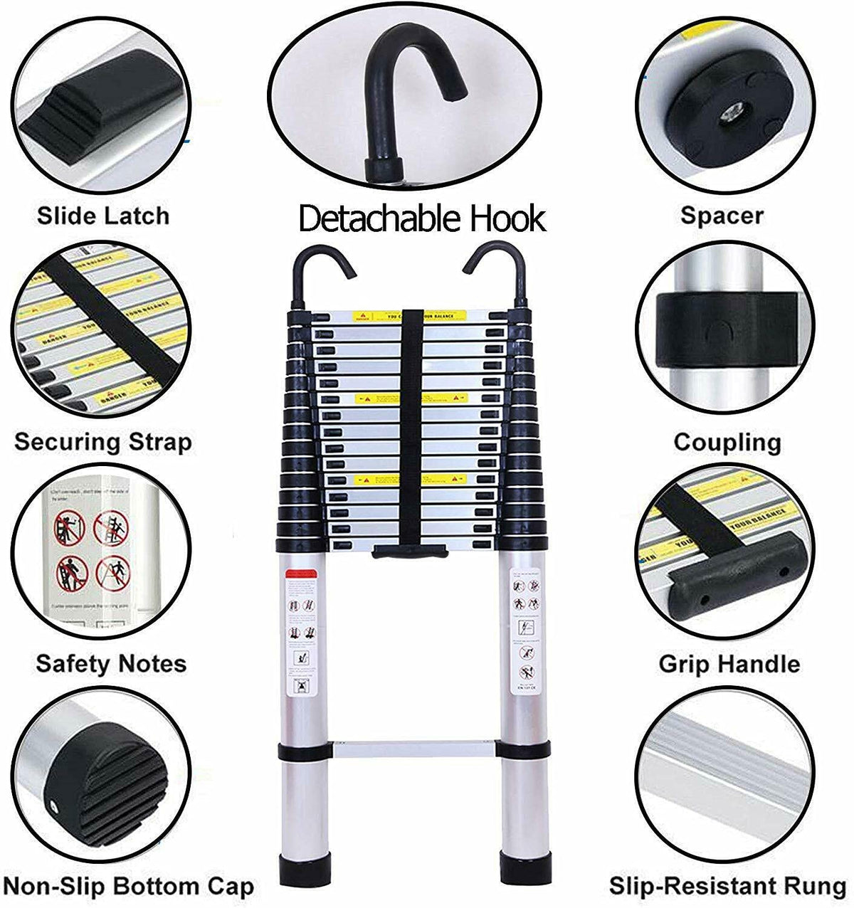 20.34 FT Aluminum Telescoping Extension Ladder 330lbs Capacity F963