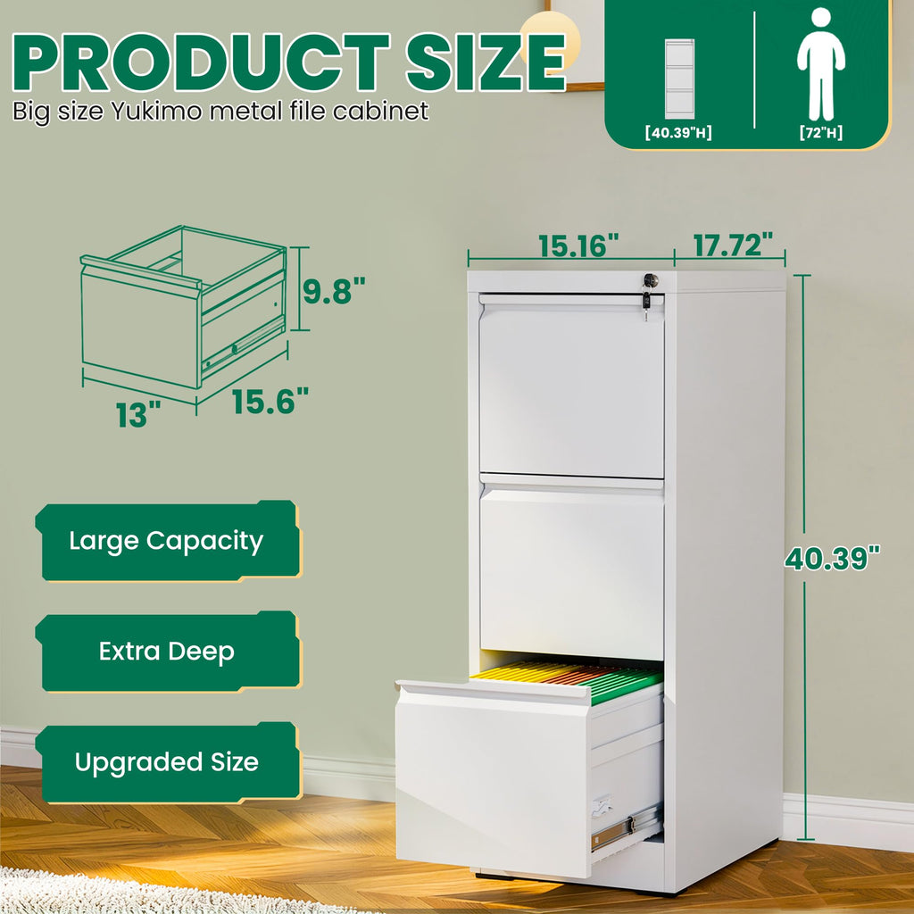 White 3 Drawer Metal File Cabinet with Lock L323