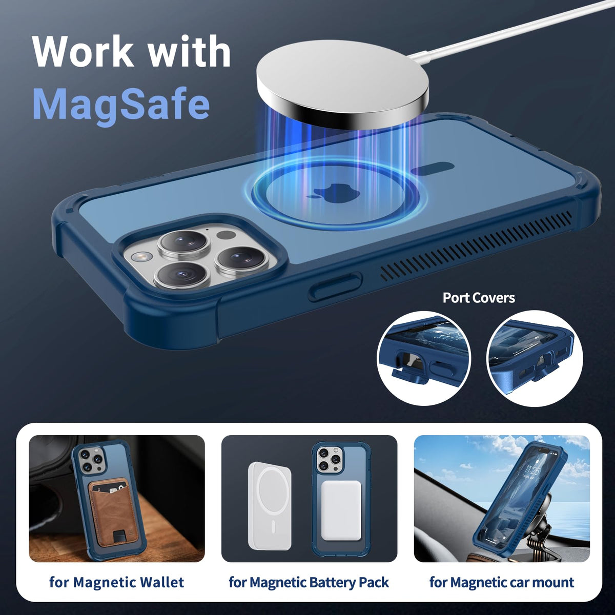 Magnetic iPhone 13 Pro Max Case Heavy Duty Protection Deep Blue P25725