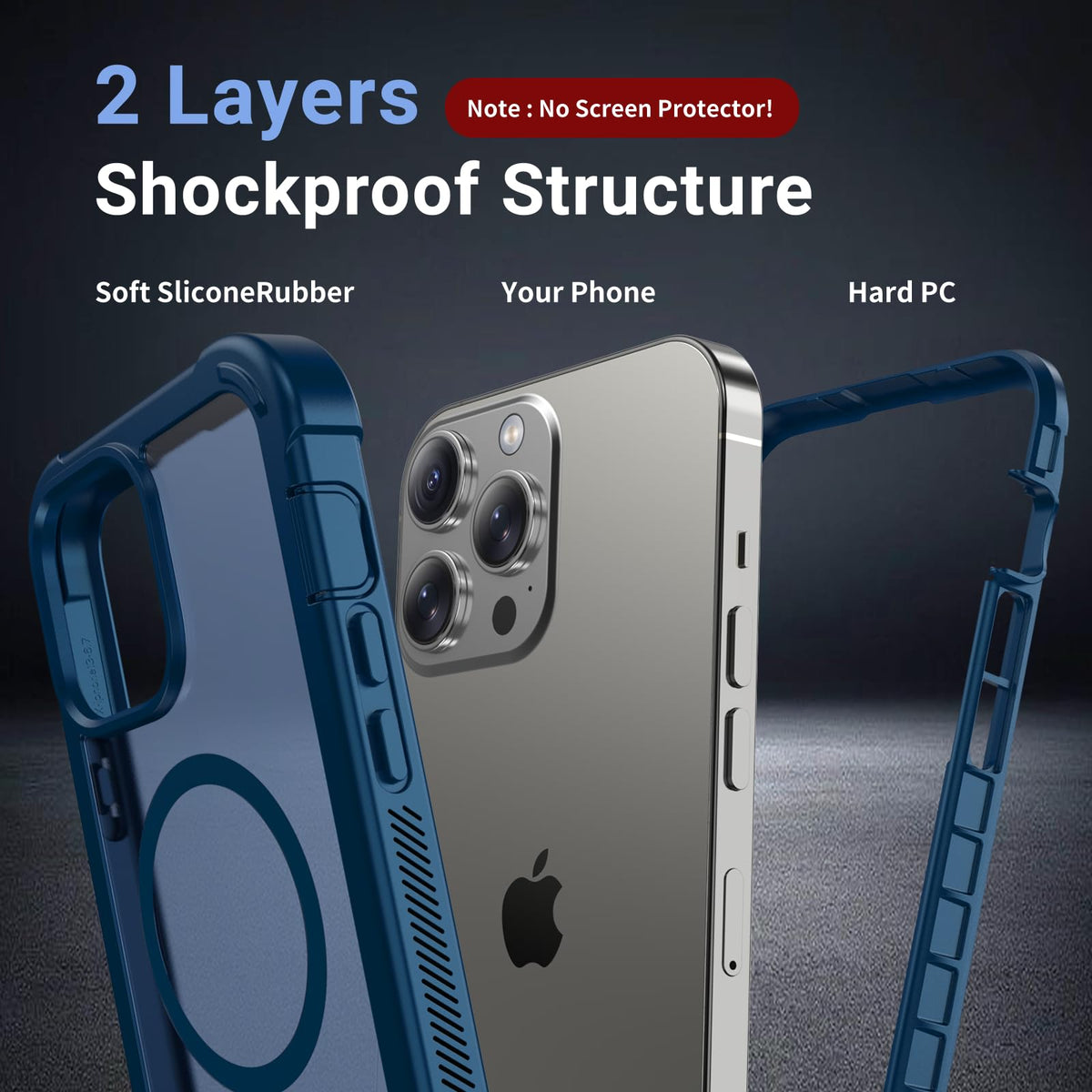Magnetic iPhone 13 Pro Max Case Heavy Duty Protection Deep Blue P25725