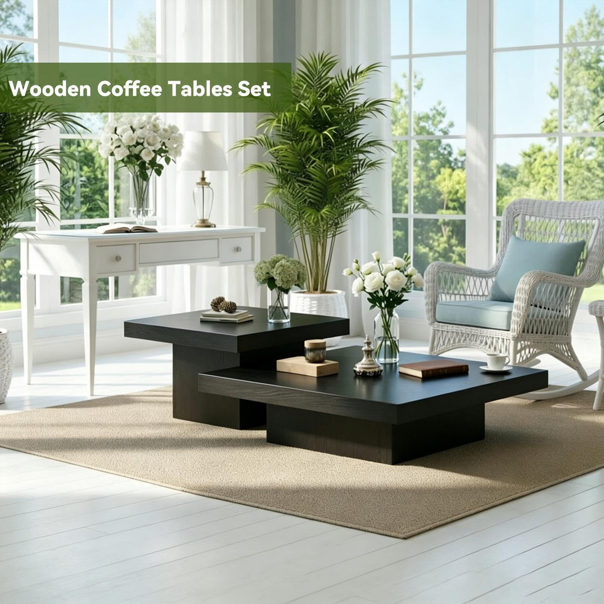 Coffee Table Set of 2 Square Wood Legs F795023