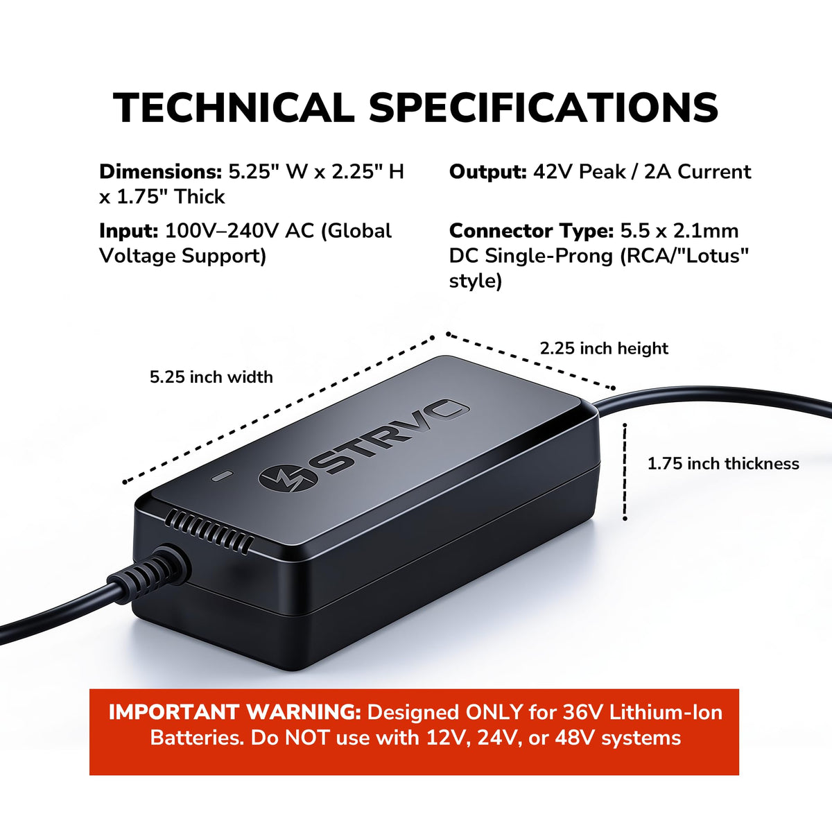 42V 2A Electric Scooter and Bike Battery Charger J44332