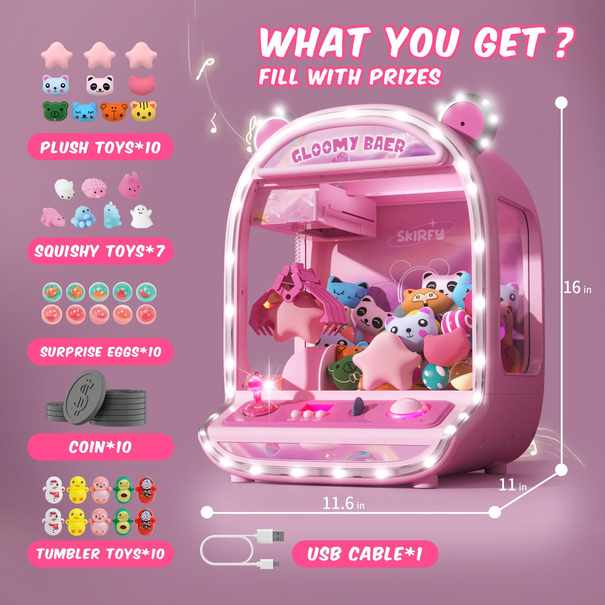 Large Claw Machine Arcade Toy with LED Light and Adjustable Sound M36241
