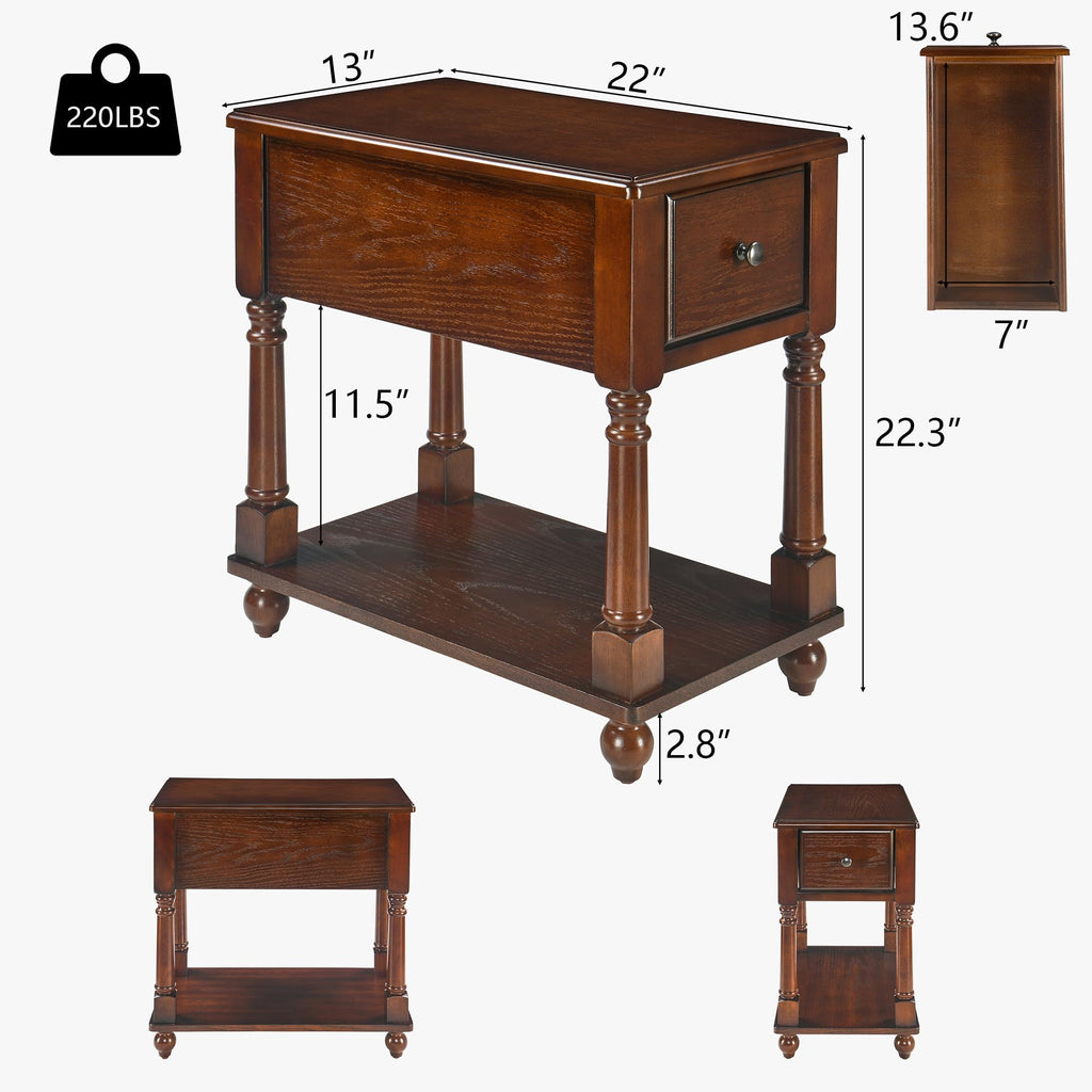 Narrow Wood End Table with Drawer E534109