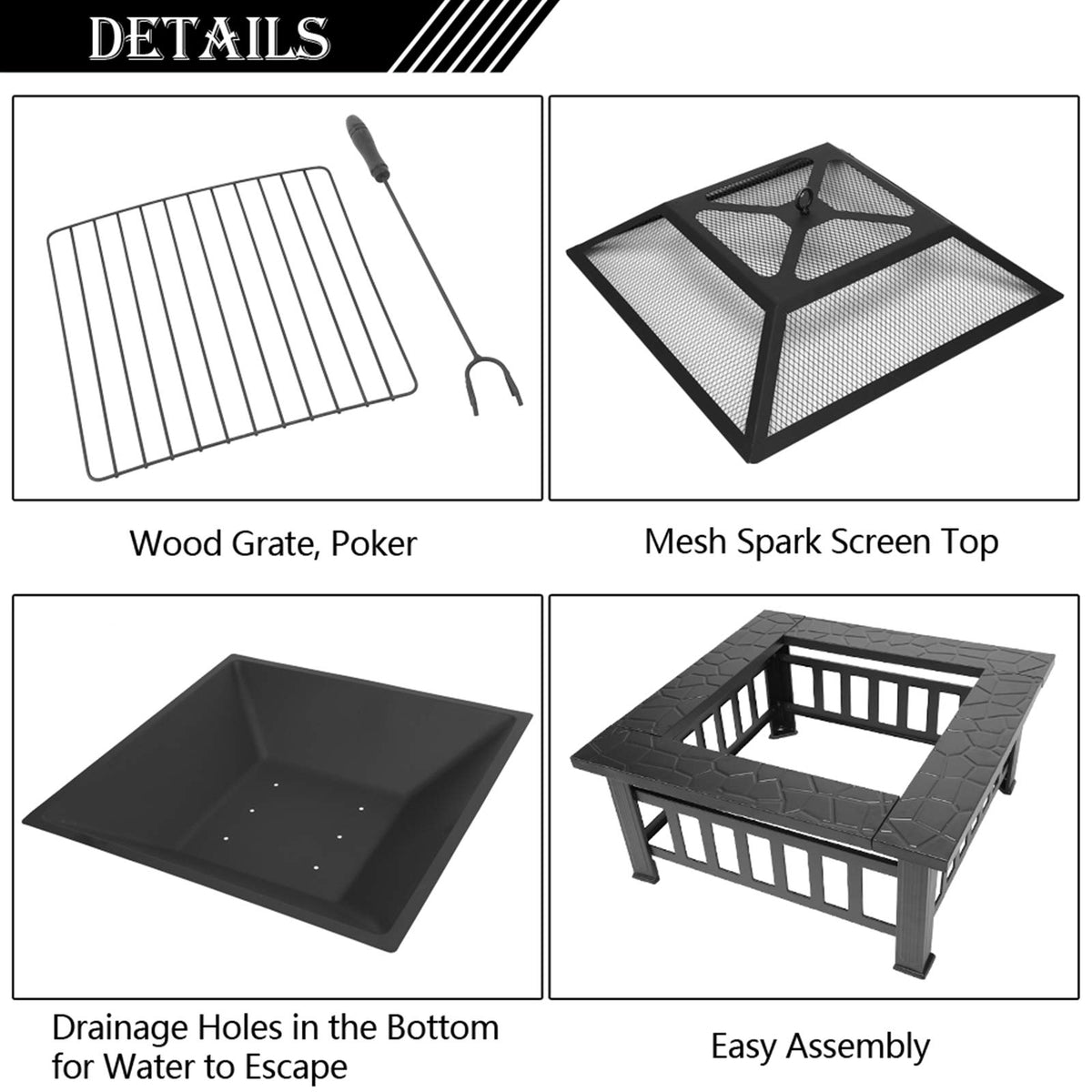 32" Wood Burning Metal Fire Pit with Poker B933