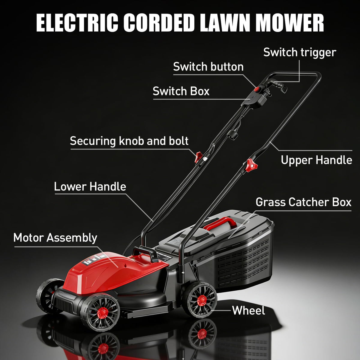16" Corded Lawn Mower with 3-Position Height Adjustment H3143