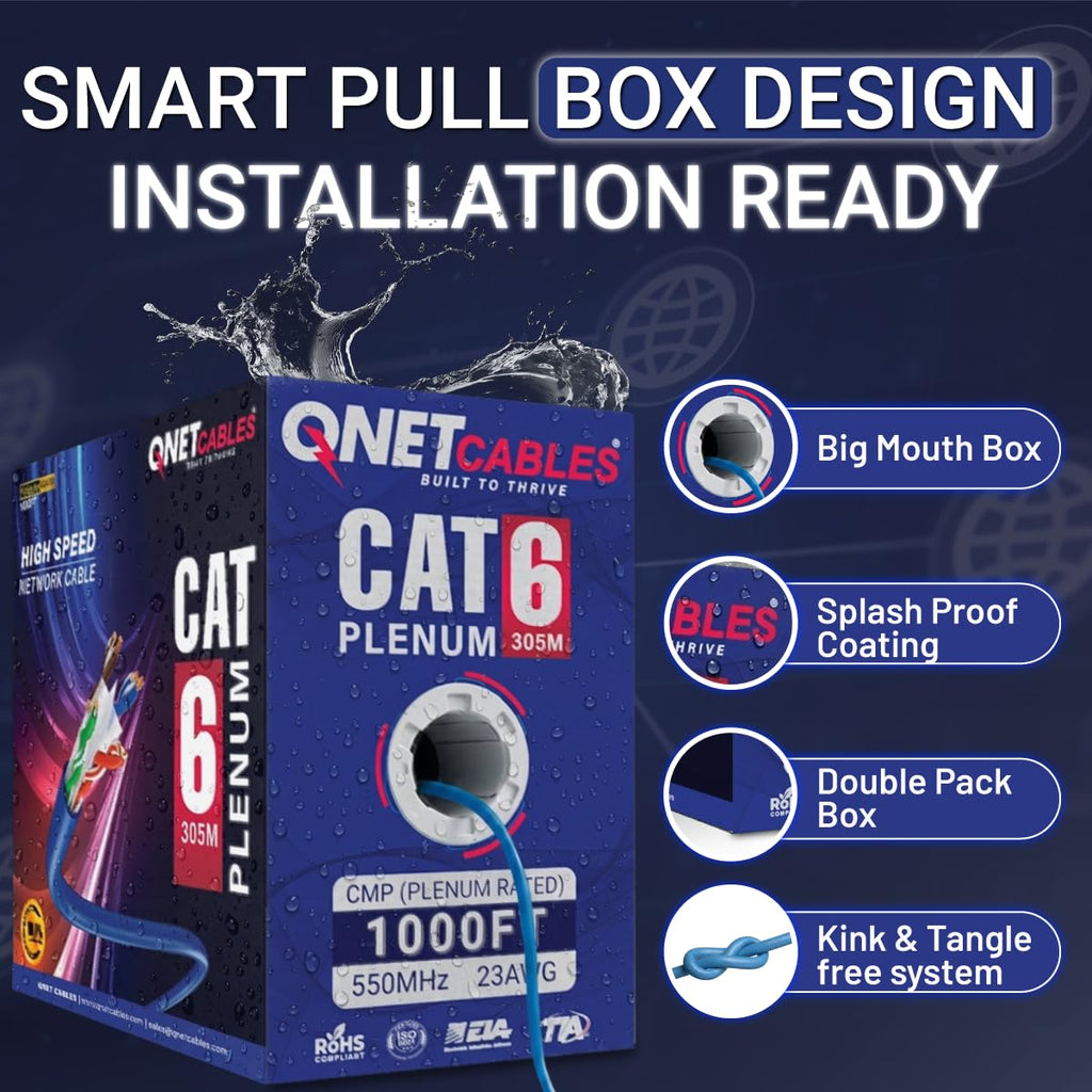 Blue Cat6 Plenum 1000ft 23AWG UTP Ethernet Cable N88891